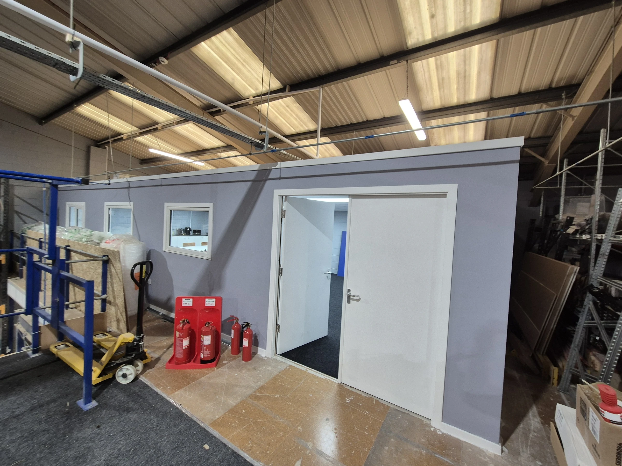 Completed canteen exterior within warehouse
